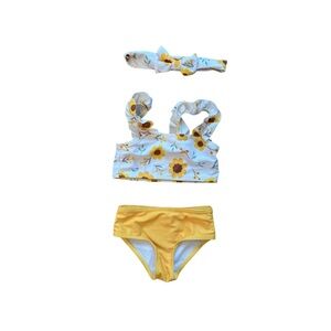 Sun Flower Yellow and White 3 Piece Baby Girl Swimsuit